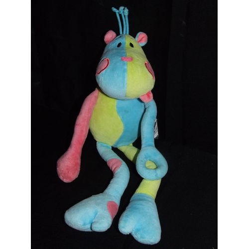 Hippopotame Vache Doudou Auchan Multicolore Bleu Vert Rose Peluche De 35 Cm