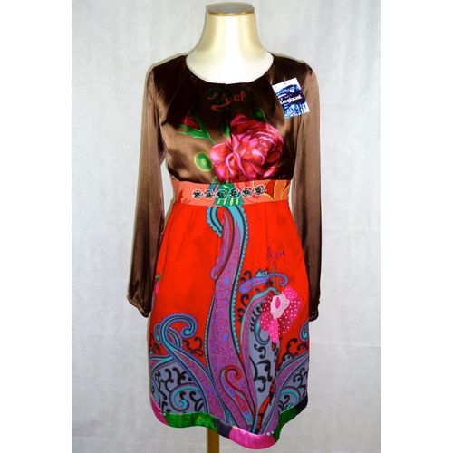 Desigual Robe Marron, Rouge Et Multicolore Manches Longue T 38 Neuf