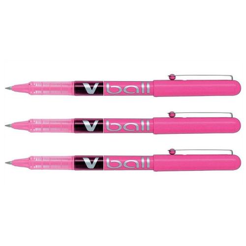 Pilot Lot De 3 Stylos Roller V Ball Vb5 Encre Liquide Pte Métal Fine Rose