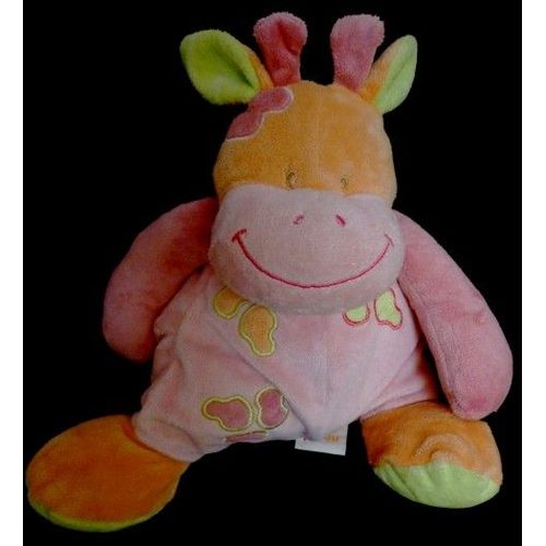 Doudou Peluche Vache Dou Kidou 25cm Rose Orange Vert Taches