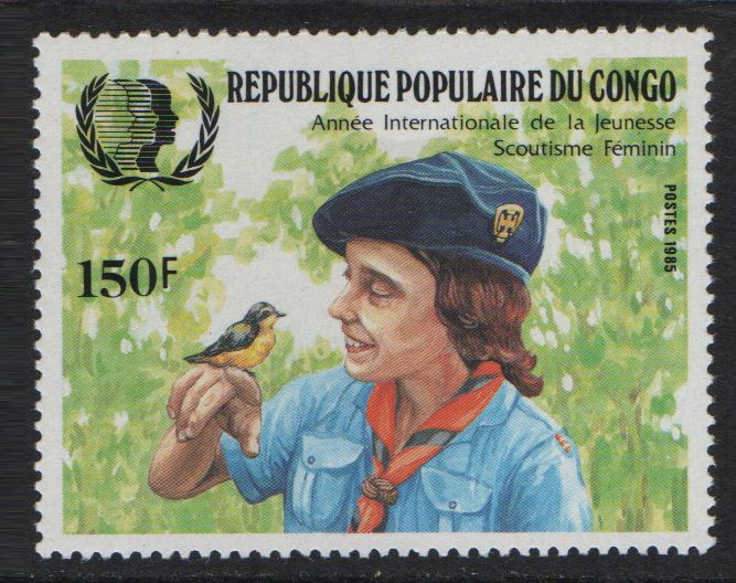 République Populaire Du Congo, Timbre-Poste Y & T N° 756, 1985 - Anniversaires Et Événements, Année Internationale De La Jeunesse, Scoutisme Féminin