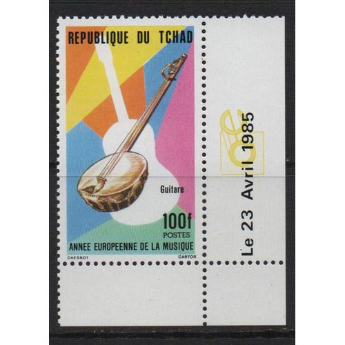 République Du Tchad, Timbre-Poste Y & T N° 476, 1985 - Année Européenne De La Musique, Instruments Tchadiens, Guitare