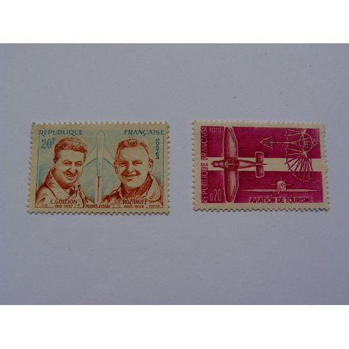 Lot De 2 Timbres Oblitéré N° 1213 (Hommage Aux Pilotes D'essai Charles Goujon Et Colonel Rozanoff) Et N° 1341 (Aviation De Tourisme)