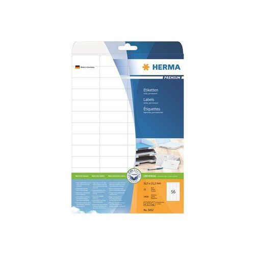 HERMA Premium - Étiquettes en papier plastifiées mates autocollantes permanentes - blanc - 52.5 x 21.2 mm 1400 étiquette(s) ( 25 feuille(s) x 56 )