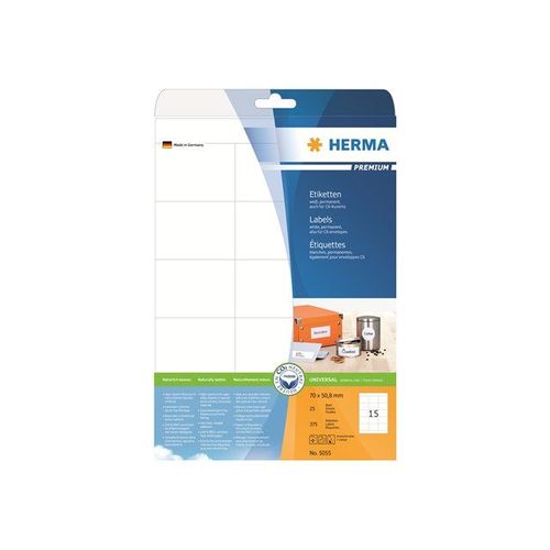 HERMA Premium - Étiquettes en papier plastifiées mates autocollantes permanentes - blanc - 70 x 50.8 mm - 375 étiquette(s) ( 25 feuille(s) x 15 )