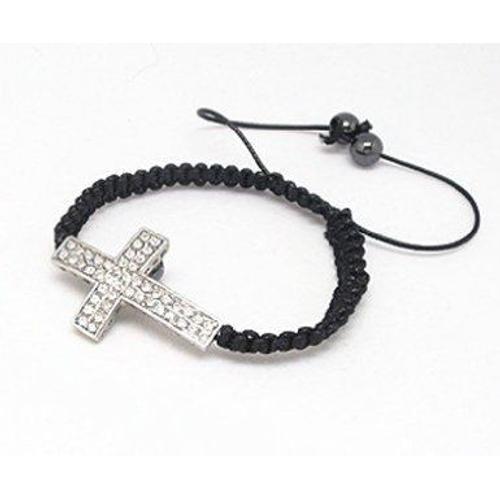 Bracelet Style Shamballa Croix Fil Noir