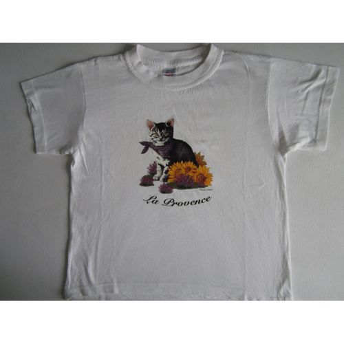 T-Shirt Blanc La Provence Motif Chat 6/8 Ans