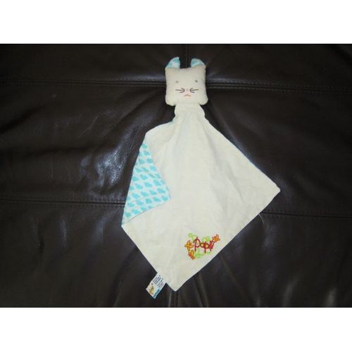 Doudou Chat Nuages Bleu Beige Papili Coton Équitable Et Biologique