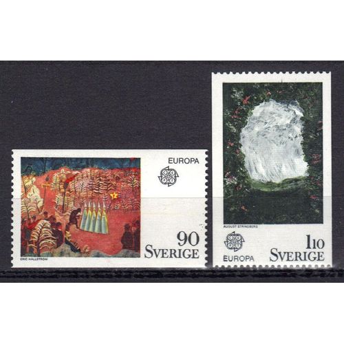 Suede 1975 Europa : Tableaux : "Veille Du Jour De L'an À Skansen" / "Enfer" Par Auguste Strindberg - Série Entière De 2 Timbres Neufs **