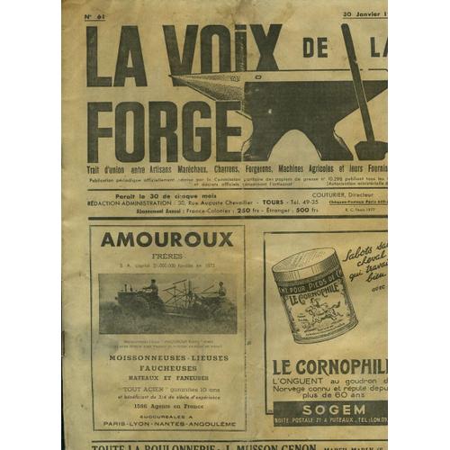La Voix De La Forge 61 (1949)  Trait D'union Entre Artisans Maréchaux, Charrons, Forgerons Machines