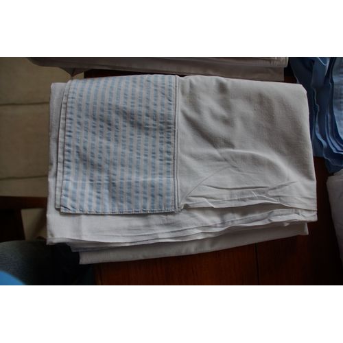 Drap Coton 170x260 Liséré Large Rayé Bleu Et Blanc