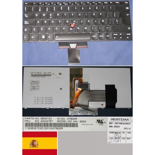 Clavier Qwerty Espagnol / Spanish Pour LENOVO Thinkpad X1 Series, Noir / Black, Noir-frame, BACKLIT, Model: NN-85E0, P/N: MP-10P16GBJ4421, 0B35723 04W2767
