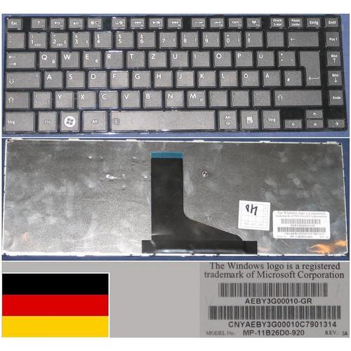 Clavier Qwertz Allemand / German Pour TOSHIBA Satellite L800 L805 L830 Series, Noir / Black, Brillant-frame/ Glossy-frame, Model: MP-11B26D0-920, P/N: AEBY3G00010-GR