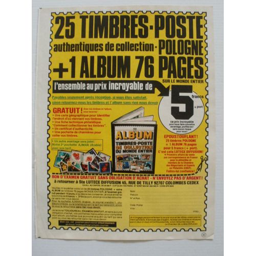 Publicité Ancienne (1981), Issue D'un Journal De Mickey, Pour La Vente Par Correspondance De Timbres Poste De Collection Par "Lutèce Diffusion", 45 Rue De Tilly, 92707 Colombes Cedex