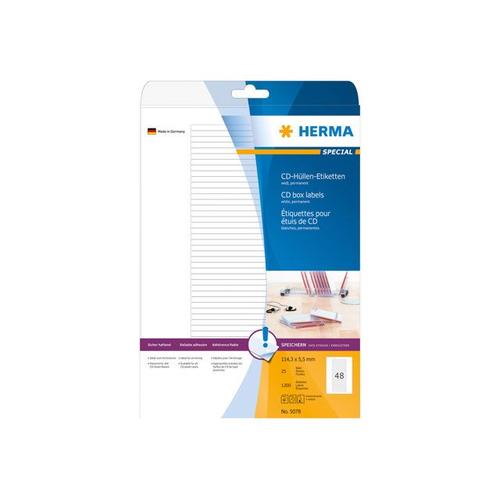 HERMA Special - Étiquettes de CD/DVD en papier opaques mates autocollantes permanentes - blanc - 114.3 x 5.5 mm - 1200 étiquette(s) ( 25 feuille(s) x 48 )