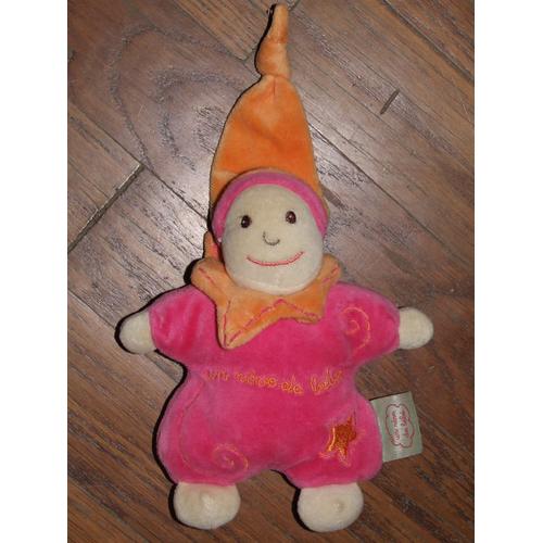 Poupée Lutin Doudou Cmp Un Rêve De Bébé Rose Orange Peluche À Grelot De 17 Cm + 13 Cm