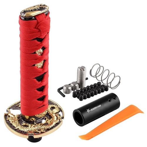 Bouton De Changement De Voiture De Véhicule Épée Samouraï Universelle Levier De Vitesses De Sport Pondéré En Métal Katana Avec Adaptateur Accessoires De Voiture(Rouge)