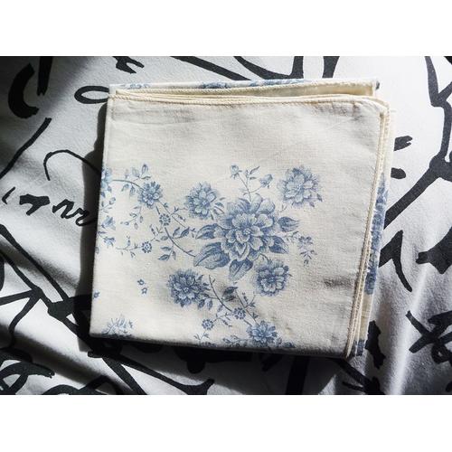 Foulard Carré Pur Coton 70cm Fleuri En Bleu Vintage