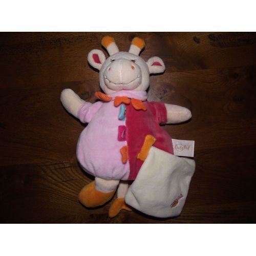 Doudou Peluche Pantin Mouchoir Vache Girafe Baby Nat' Babynat  Rose Orange Beige /Crème/ Écru 30 Cm