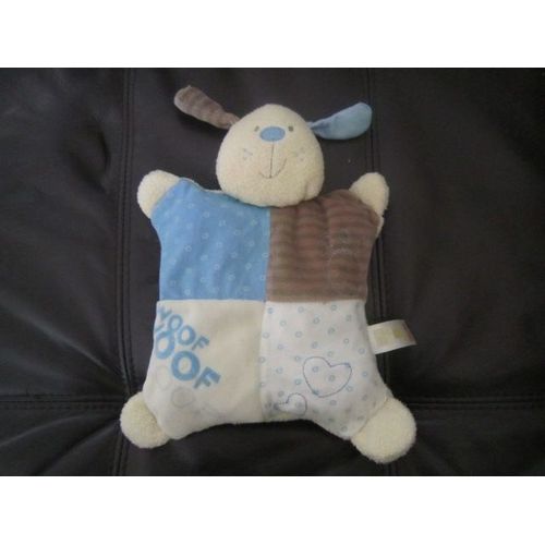 Doudou Chien Bleu Marron Beige Woof Woof Little Bundle