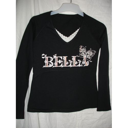 Sweat Noir & Motif À Perles Et Paillettes Blanches "Bella" 12 Ans