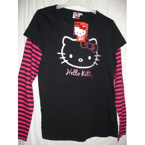 Sweat Bicolore Noir & Rose Fushia "Hello Kitty" 16 Ans