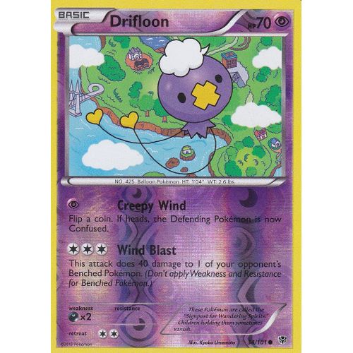 Carte Pokemon - Drifloon - 34/101 - Reverse - Explosion Plasma - Version Anglaise -