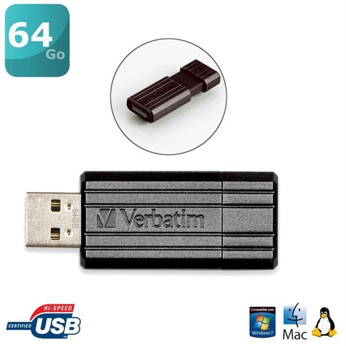 Cle USB 2.0 Verbatim PinStripe USB Drive 64Go Noir_image_1|Rakuten