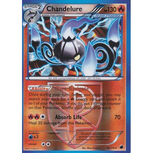 Carte Pokemon - Chandelure ( Lugulabre ) - 16/116 - Holo Reverse - Glaciation Plasma - Version Anglaise -