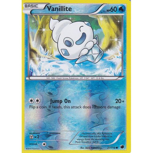 Carte Pokemon - Vanillite ( Sorbebe ) - 27/116 - Reverse - Glaciation Plasma - Version Anglaise -