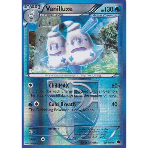 Carte Pokemon - Vanilluxe ( Sorbouboul ) - 29/116 - Holo Reverse - Glaciation Plasma - Version Anglaise -