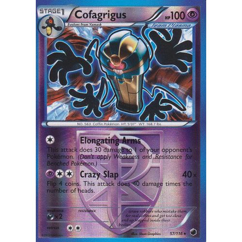 Carte Pokemon - Cofagrigus ( Tutankafer ) - 57/116 - Holo Reverse - Glaciation Plasma - Version Anglaise -