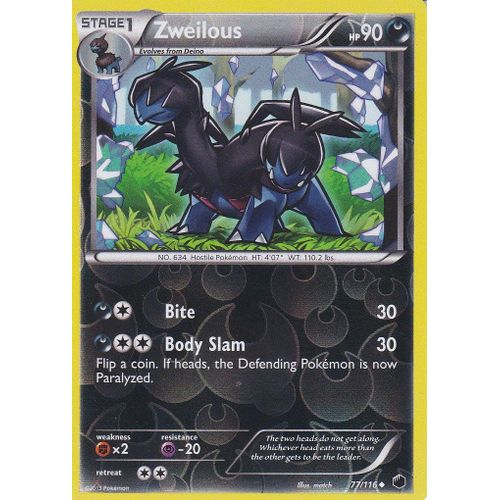 Carte Pokemon - Zweilous ( Diamat ) -77/116 - Reverse - Glaciation Plasma - Version Anglaise -