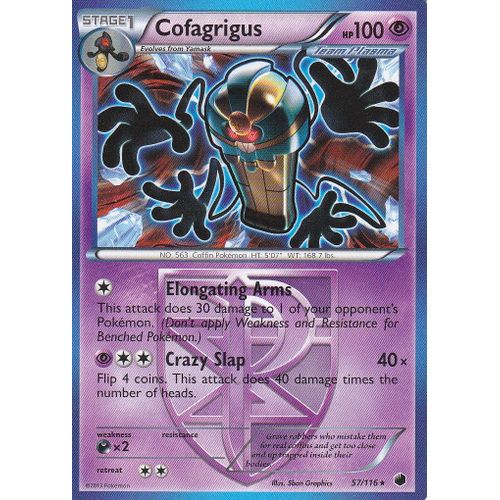 Carte Pokemon - Cofagrigus ( Tutankafer De Team Plasma ) - 57/116 - Rare - Glaciation Plasma - Anglaise -