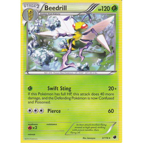 Carte Pokemon - Beedrill ( Dardargnan ) - 3/116 - Rare - Glaciation Plasma - Anglaise -