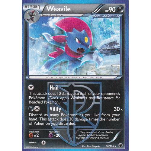 Carte Pokemon - Weavile ( Dimoret De Team Plasma ) - 66/116 - Rare - Glaciation Plasma - Anglaise -