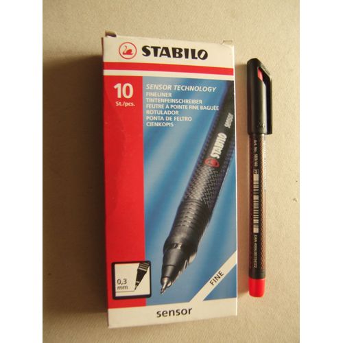 Stylo Feutre Stabilo Sensor Rouge 189/40 Boite De 10