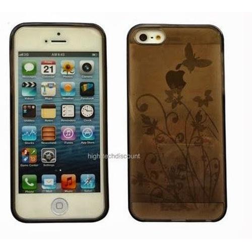 Housse Etui Coque Gel Papillons Noir Pour Apple Iphone 5 5s 5g + Film Ecran