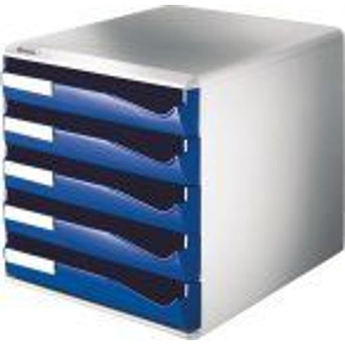 Module De Classement Post-Set 5 Tiroirs, Gris Clair / Bleu