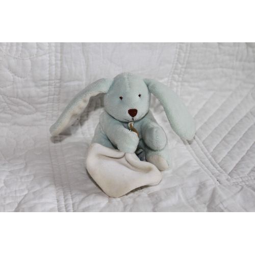 Doudou Lapin Bleu Mouchoir Brodé " Mon Premier Doudou"