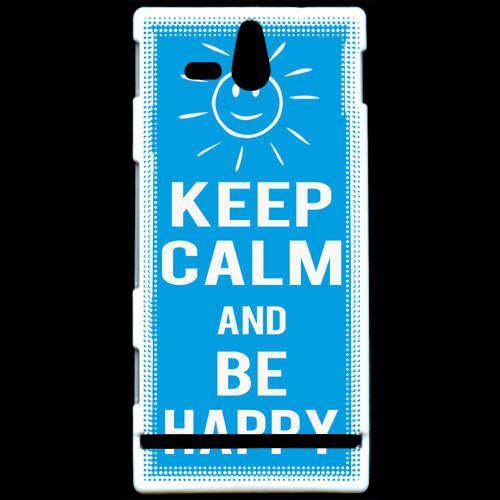 Coque  Sony Xperia U Keep Calm Be Happy Cyan