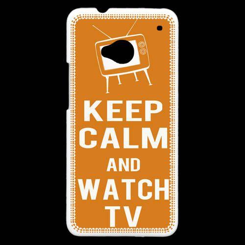 Coque  Htc One Keep Calm Watch Tv Orange