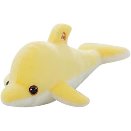 Doudou Dauphin Pour Enfants - Motif Dauphin - Doudou En Peluche - Dauphin - Motif Dauphin - Jaune Brillant - 30 Cm