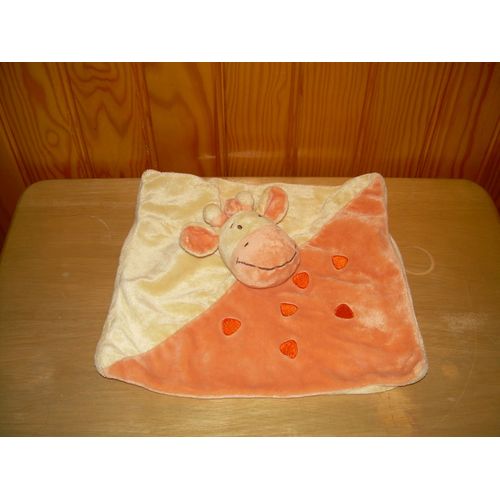 Doudou Plat Girafe Mots D'enfants Orange Et Jaune