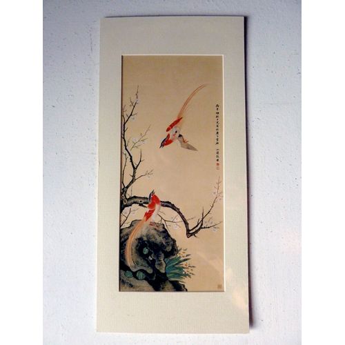 Reproduction D'une Estampe De Zhang Pan: Two Shoudai Birds And Plum Blossoms