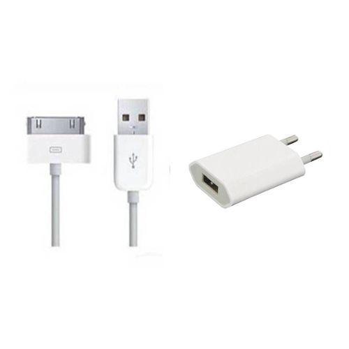 Chargeur Secteur + Câble Usb (2 En 1) Pour Iphone 4 3g 3gs 2g V1, Ipod Nano, Classique, Touch, Toute Génération