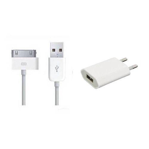 Chargeur Secteur + Câble Usb (2 En 1) Pour Iphone 4 3g 3gs 2g V1, Ipod Nano, Classique, Touch, Toute Génération