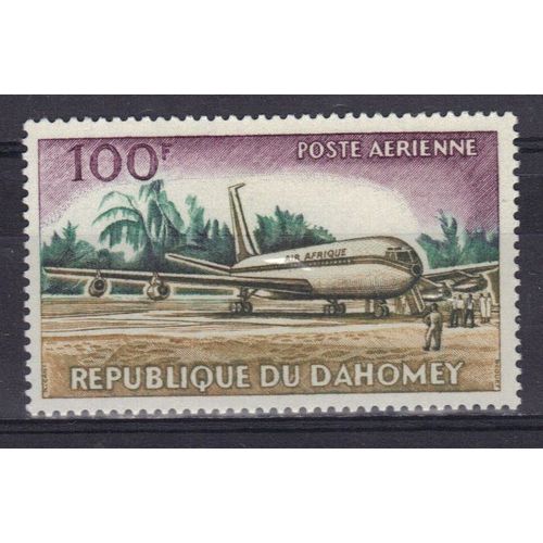 Dahomey 1963 Poste Aerienne : Avion D'"Air Afrique" : Douglas Dc-8 Au Sol - Timbre 100 F. Violet, Vert, Olive Et Ocre Neuf *