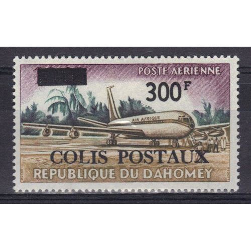 Dahomey 1967 : Avion D'"Air Afrique" : Douglas Dc-8 Au Sol - Timbre Violet, Vert, Olive Et Ocre Neuf * Surchargé " 300 F. Colis Postaux" Cote 7 