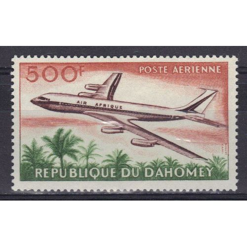 Dahomey 1963 Poste Aerienne : Avion D'"Air Afrique" : Douglas Dc-8 En Vol - Timbre 500 F. Brun-Orange, Vert Et Violet-Brun Neuf * Cote 10,25 